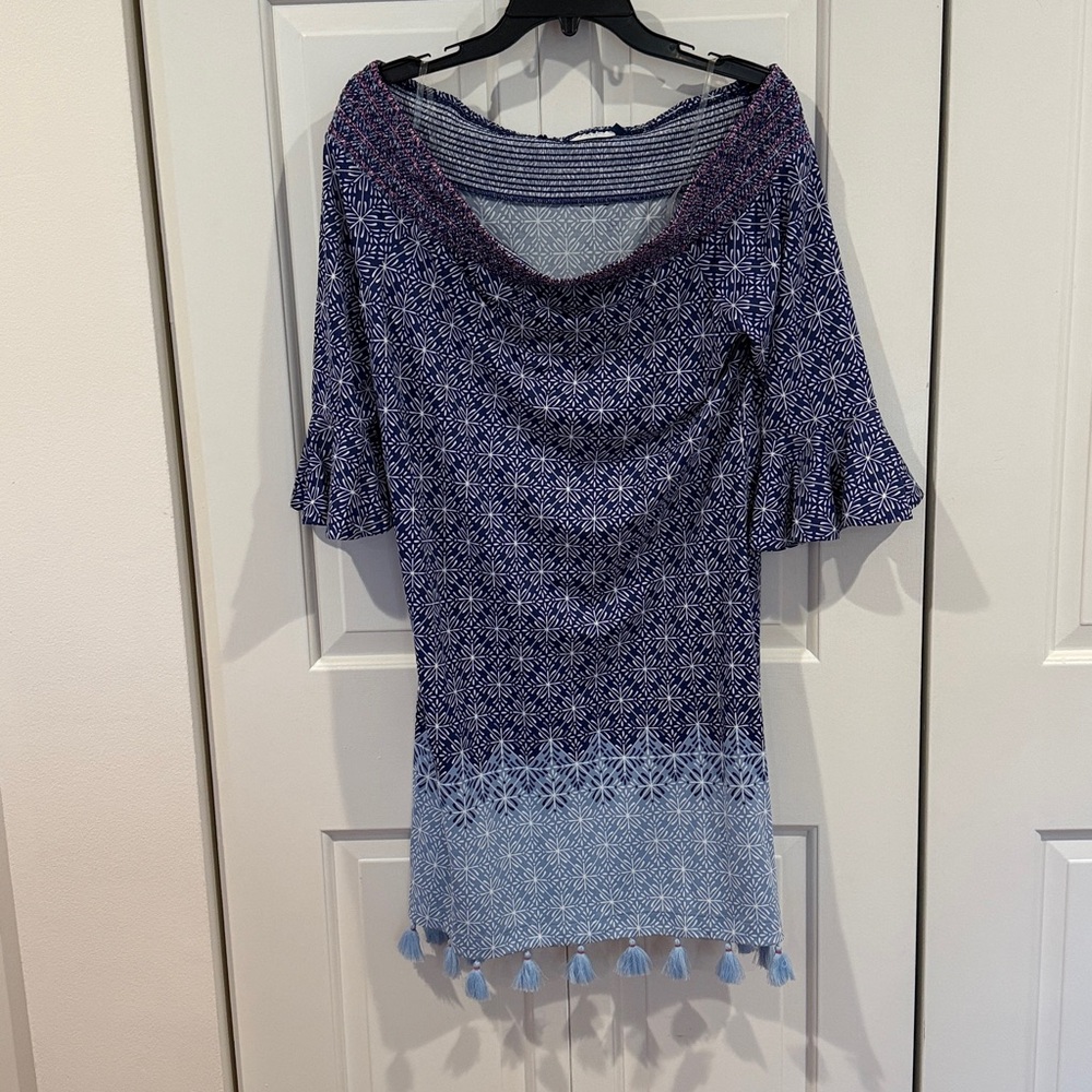 Cabana Life Navy and White Patterned Dress